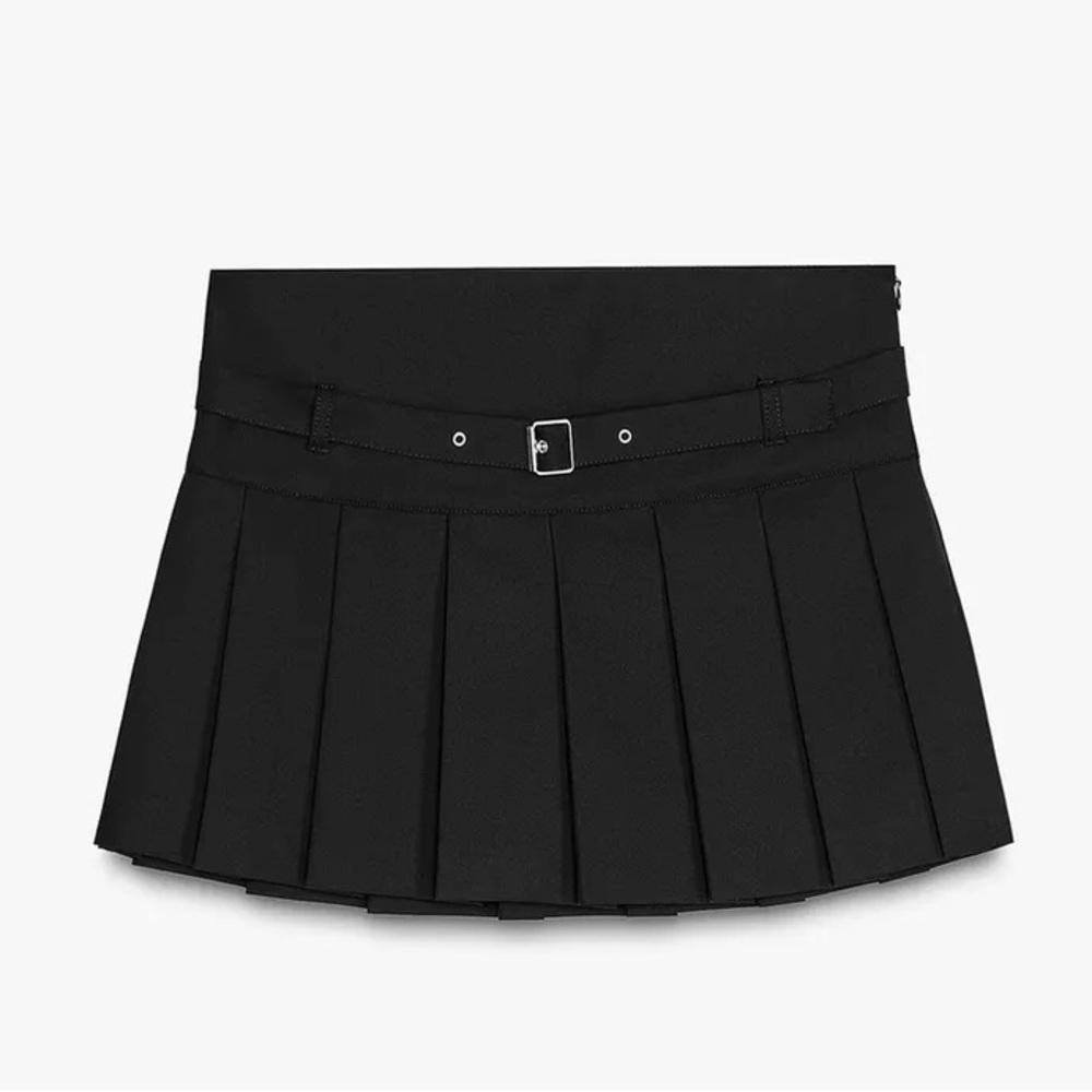 Zara Black Belted Pleated Mini Skirt